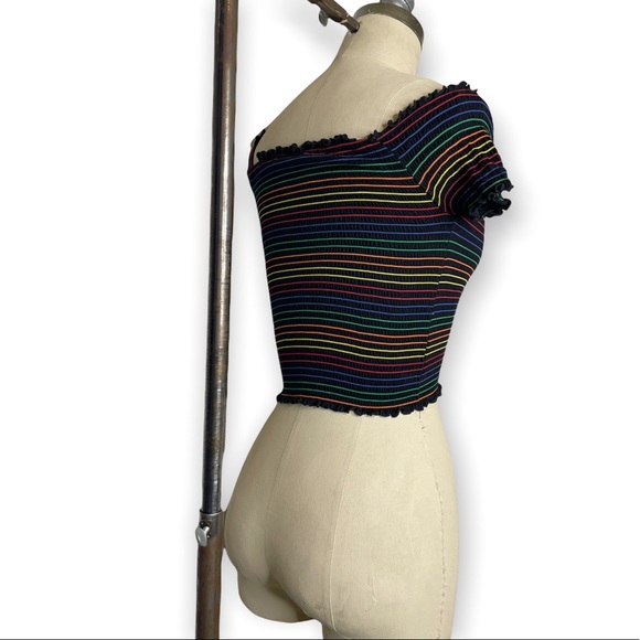 Heart & Hips Rainbow Striped Ruched Stretched Crop Top sz M - Picture 9 of 15